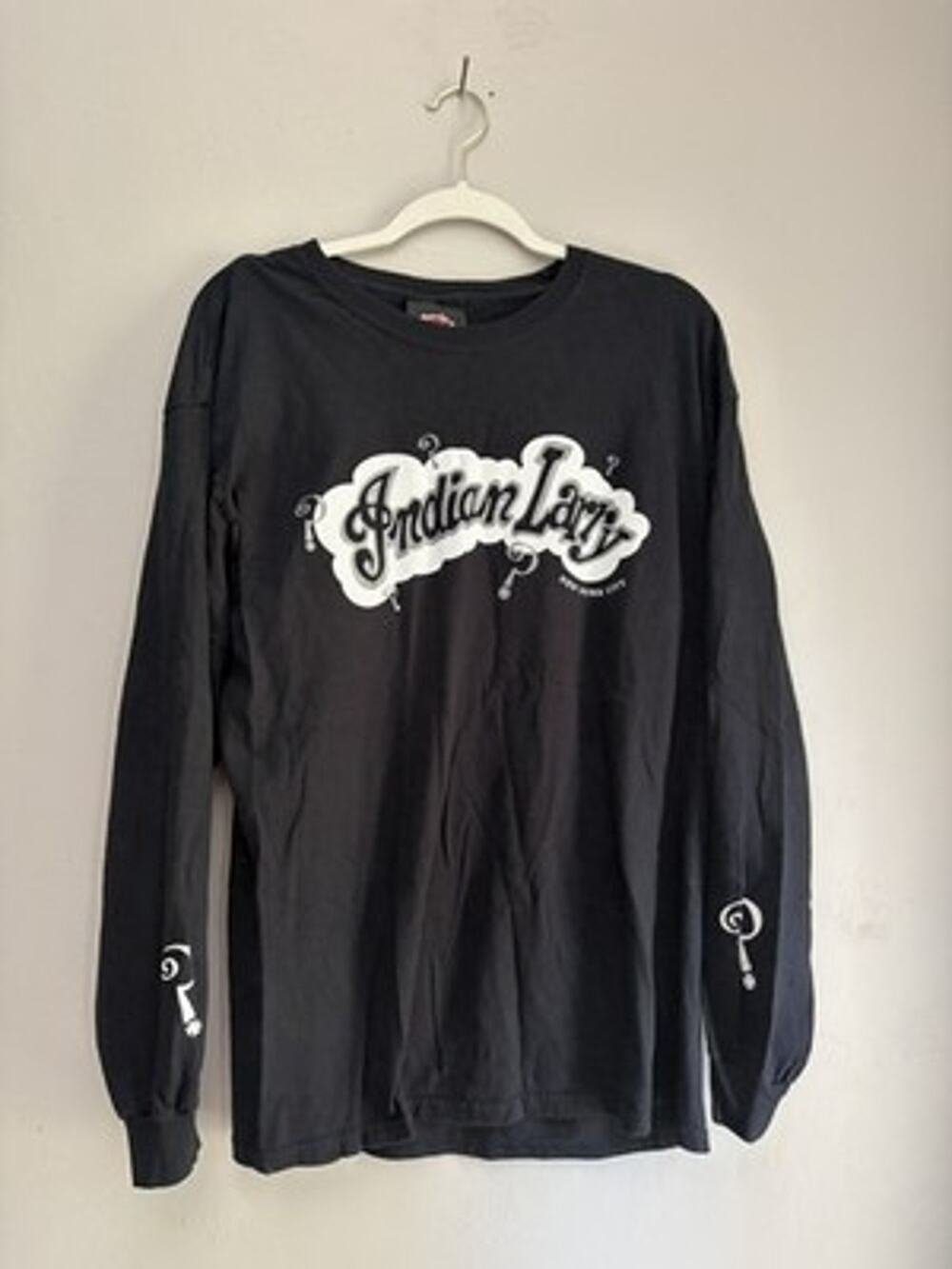 Vintage Indian Larry Shirt Men Sz L Black Biker Motorcycle Tee Y2K USA NY (0201)